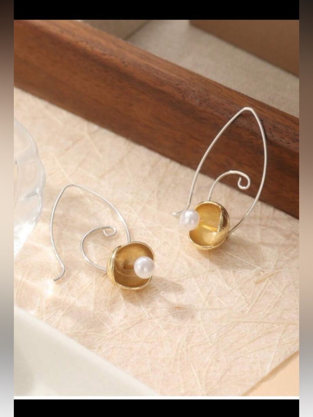 Mixed Metal Leaf & Pearl Drop Earrings in Gold and Silver R 553 - Picture 3 of 5